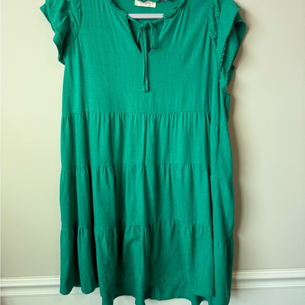 Umgee Teal Mini tiered bohemian dress size  XL - Picture 3 of 8